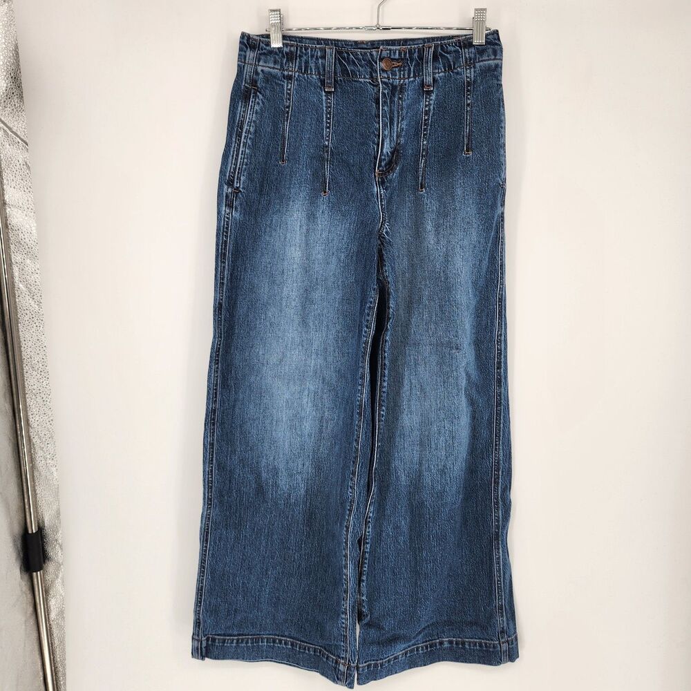 Lands' End Womens Size 4 Blue Wash Soft Denim High Rise Wide Leg Stritch Pants